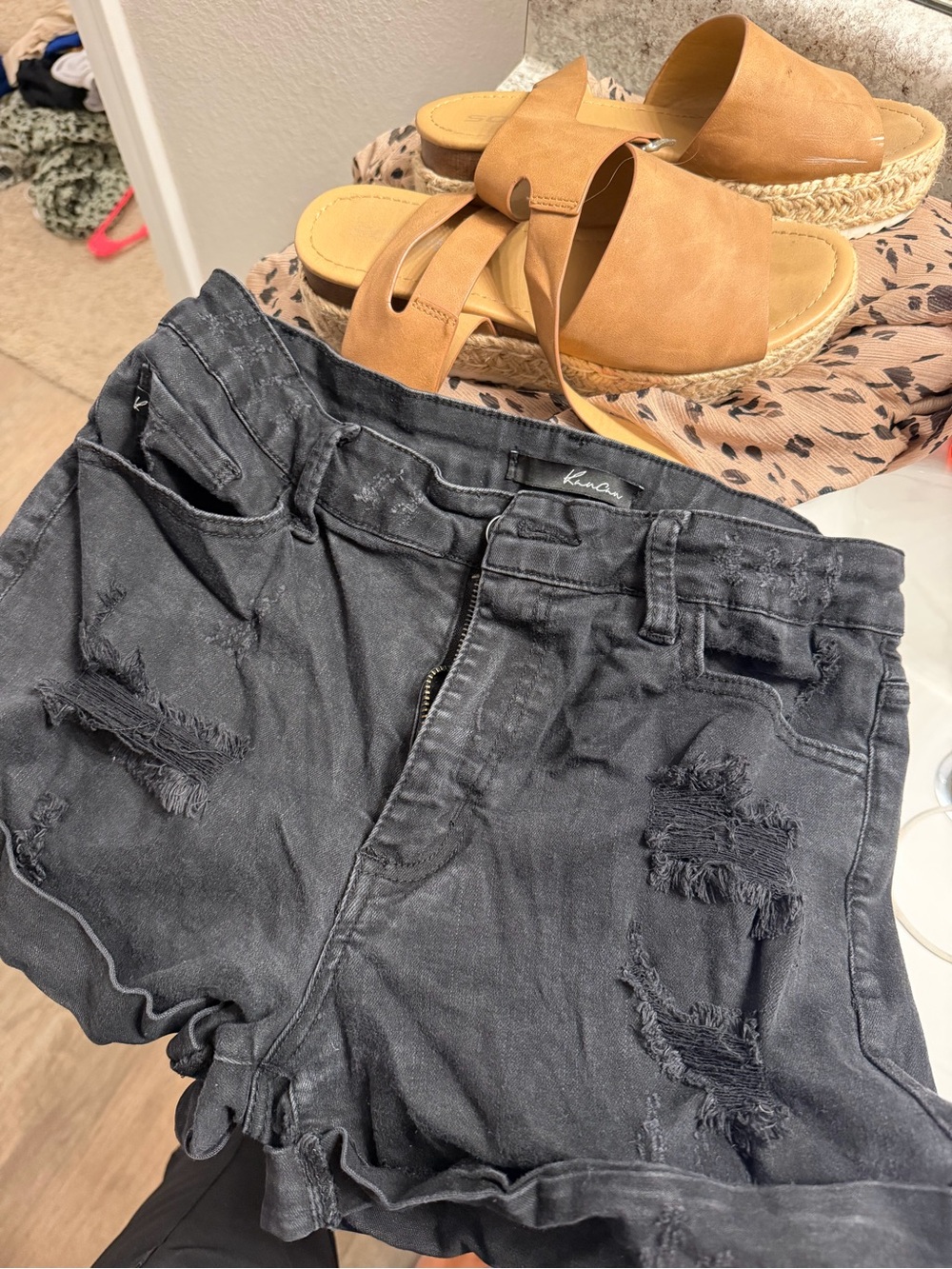 KanCan Black Distressed Denim Jean Shorts